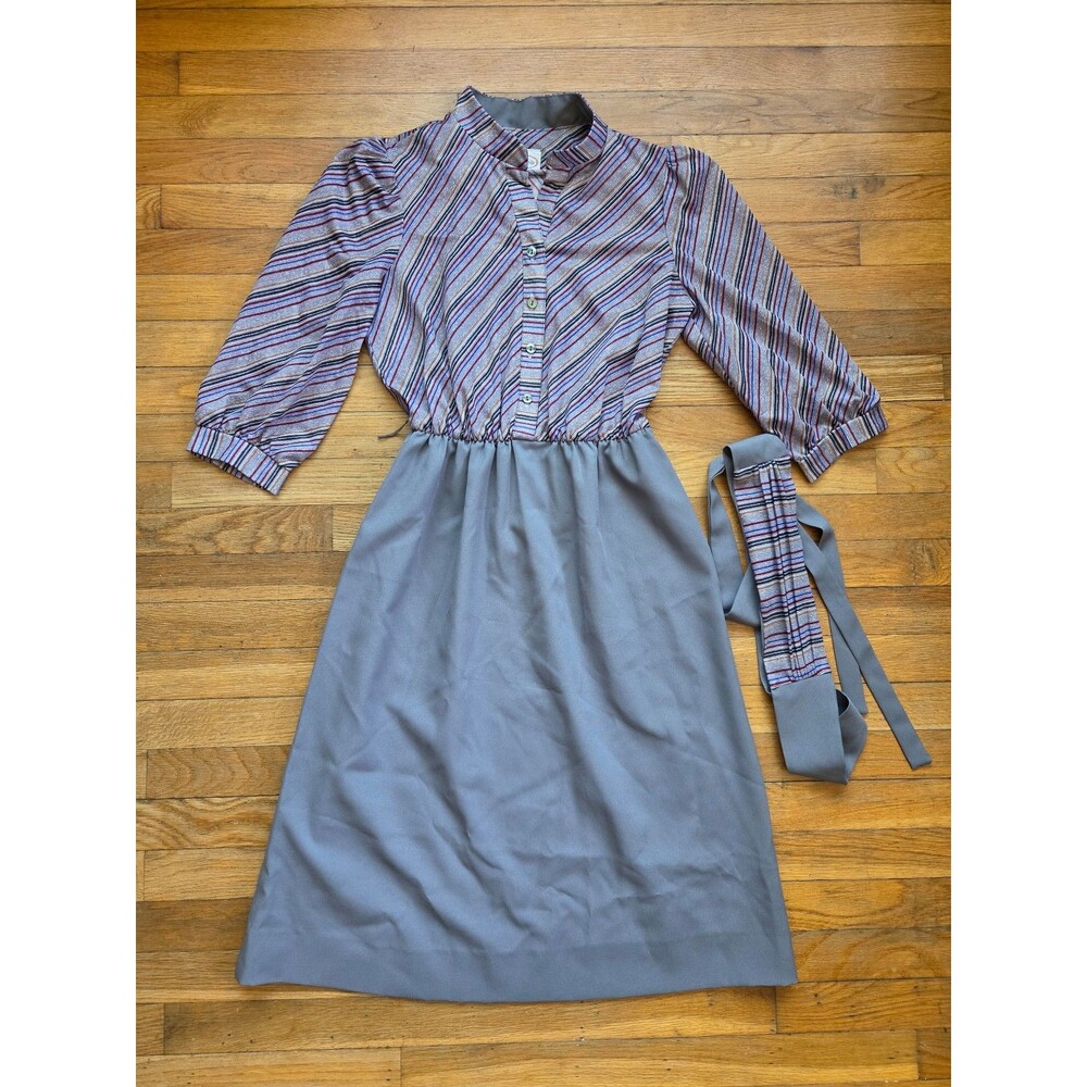 Vintage 80s Amy Deb dress with tie belt stripes